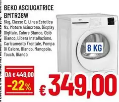 Beko - Asciugatrice Bmtr38w