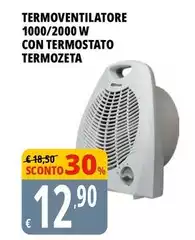 Termozeta - Termoventilatore 1000/2000 W Con Termostato