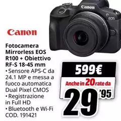 Canon - Fotocamera Mirrorless EOS R100 + Obiettivo RF-S 18-45 mm