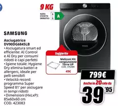 Samsung - DV90DG845LB Asciugatrice Libera Installazione Caricamento Frontale 9 Kg A Bianco
