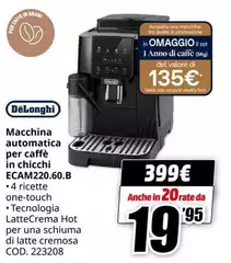 De Longhi - Macchina Automatica Per Caffè In Chicchi Ecam220.60.b De Longhi - Macchina Automatica Per Caffè In Chicchi Ecam220.60.b