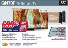 Samsung - QN70F Smart TV 55" QN70F Nero Da incasso 65" Nero