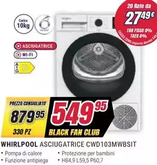 Whirlpool - Asciugatrice CWD 103MWWBSIIT Whirlpool - Asciugatrice CWD 103MWWBSIIT