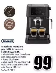 De Longhi - Macchina Manuale Per Caffè In Polvere Stilosa EC25.BK De Longhi - Macchina Manuale Per Caffè In Polvere Stilosa EC25.BK