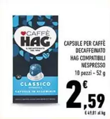 Hag - Capsule Per Caffè Decaffeinato Compatibili Nespresso Hag - Capsule Per Caffè Decaffeinato Compatibili Nespresso