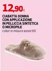 Ciabatta Donna Con Applicazione In Pelliccia Sintetica O Micropile