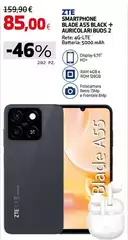 ZTE - Smartphone Blade AS5 Black + Auricolari Buds 2