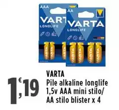 Varta - Pile Alkaline Longlife 1,5v AAA Mini Stilo Varta - Pile Alkaline Longlife 1,5v AAA Mini Stilo