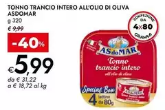 Asdomar - Tonno Trancio Intero All'Olio Di Oliva Asdomar - Tonno Trancio Intero All'Olio Di Oliva