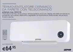 Zephir - Termoventilatore Ceramico Da Parete Con Telecomando Zephir - Termoventilatore Ceramico Da Parete Con Telecomando