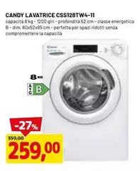 Candy - Css128tw4-11 Lavatrice 8kg, Classe B, 1200 W Candy - Css128tw4-11 Lavatrice 8kg, Classe B, 1200 W