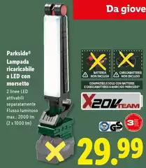 Parkside - Lampada Ricaricabile A LED Con Morsetto  Parkside - Lampada Ricaricabile A LED Con Morsetto