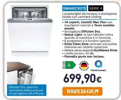 Bosch - SMH4ECX27E Serie 4 Lavastoviglia Da Incasso A Scomparsa Totale Con Cerniere Sliding Bosch - SMH4ECX27E Serie 4 Lavastoviglia Da Incasso A Scomparsa Totale Con Cerniere Sliding
