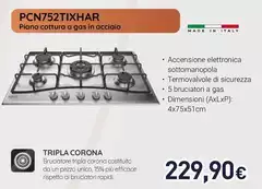 Hotpoint - PCN752TIXHAR Piano Cottura A Gas In Acciaio Hotpoint - PCN752TIXHAR Piano Cottura A Gas In Acciaio