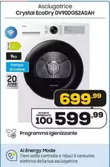 Samsung - Asciugatrice Crystal EcoDry DV90DG52A0AH Samsung - Asciugatrice Crystal EcoDry DV90DG52A0AH