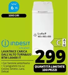 Indesit - Turn&GO Lavatrice A Libera Installazione BTW L60400 IT - BTW L60400 IT