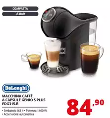 De Longhi - Macchina Caffè A Capsule Genio S Plus EDG315.B De Longhi - Macchina Caffè A Capsule Genio S Plus EDG315.B