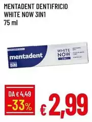 Mentadent - Dentifricio White Now 3in1-