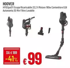 Hoover - Ht103px011 Scopa Ricaricabile 22,2 V Motore 180w Contenitore 0,91 Autonomia 30 Min Filtro Lavable