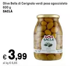 Saclà - Olive Bella Di Cerignola Verdi Peso Sgocciolato Saclà - Olive Bella Di Cerignola Verdi Peso Sgocciolato