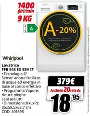 Whirlpool - Lavatrice FFB 948 EX BSV IT Whirlpool - Lavatrice FFB 948 EX BSV IT