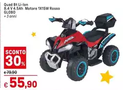 Globo - Quad Bt Li-Lon Motore 1X15W Rosso Globo - Quad Bt Li-Lon Motore 1X15W Rosso