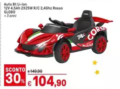 Globo - Auto Bt Li-Lon 12V 4,5A 2X25W R/C 2,4GHZ Rosso Globo - Auto Bt Li-Lon 12V 4,5A 2X25W R/C 2,4GHZ Rosso