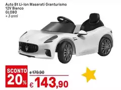 Globo - Auto Bt Li-Lon Maserat Gran Turismo 12v Bianco Globo - Auto Bt Li-Lon Maserat Gran Turismo 12v Bianco