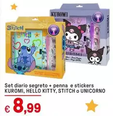 Penna - Set Diario Segreto + E Stickers, Hello Kitty, Stitch O Unicorno Penna - Set Diario Segreto + E Stickers, Hello Kitty, Stitch O Unicorno