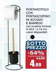 Portarotolo Con Portascopino In Acciaio E Bamboo Portarotolo Con Portascopino In Acciaio E Bamboo