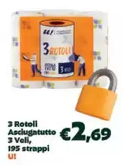 U! - 3 Rotoli Asciugatutto 3 Veli, 195 Strappi U! - 3 Rotoli Asciugatutto 3 Veli, 195 Strappi