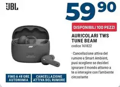 Jbl - Tune Beam Auricolare True Wireless Stereo (TWS) In-ear Musica E Chiamate USB tipo-C Bluetooth Nero