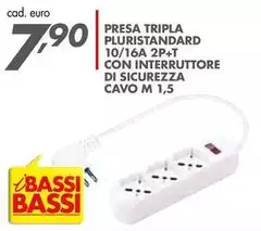 Bassi - Presa Tripla Pluristard Con Interruttore Di Sicurezza Bassi - Presa Tripla Pluristard Con Interruttore Di Sicurezza