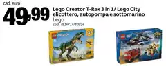 Lego - Creator T-rex 3 In 1/ City Elicottero, Autopompa E Sottomarino