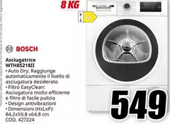 Bosch - WTH85218 II Asciugatrice Libera Installazione Caricamento Frontale 8 Kg A++ Bianco