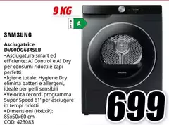 Samsung - DV90DG8A5LB Asciugatrice Libera Installazione Caricamento Frontale 9 Kg A Bianco