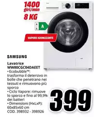 Samsung - WW80CGC04DAEET lavatrice Caricamento frontale 8 kg 1400 Giri/min Bianco Samsung - WW80CGC04DAEET lavatrice Caricamento frontale 8 kg 1400 Giri/min Bianco