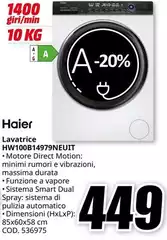 Haier - HW100B14979NEUIT Lavatrice Caricamento Frontale 10 Kg 1400 Giri/min A Bianco