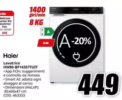 Haier - HW80-BP143537TUIT lavatrice Caricamento frontale 8 kg 1400 Giri/min Bianco