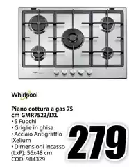 Whirlpool -  Piano Cottura A Gas 75 Cm Gmr7522/1xl