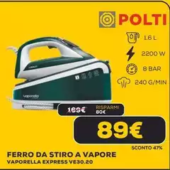 Polti - Vaporella Express VE30.20 2200 W 1,6 L Piastra In Ceramica Verde, Bianco