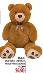 Globo - Peluche Orso Seduto Con Fiocco, Ca 100 Colori Assortiti