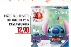 Ravensburger - Puzzle Ball 3d Stitch Con Orecchie Pz 72