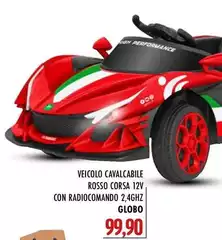 Globo - Veicolo Cavalcabile Rosso Corsa 12V, Con Radiocomando 2.4GHZ