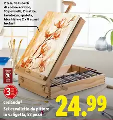 Crelando - Set Cavalletto Da Pittore In Valigetta, 52 Pezzi
