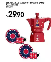 Bialetti - Set Moka Da 3 Tazze Con 2 Tazzine Caffe' Natalizie Red Bialetti - Set Moka Da 3 Tazze Con 2 Tazzine Caffe' Natalizie Red