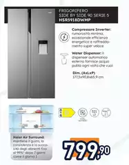 Haier - SBS 90 Serie 5 HSR5918DWMP Frigorifero Side-By-Side Libera Installazione 521 L D Platino, Acciaio Inox Haier - SBS 90 Serie 5 HSR5918DWMP Frigorifero Side-By-Side Libera Installazione 521 L D Platino, Acciaio Inox