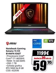Msi - Notebook Gaming Katana 15 HX B14WFK-O36IT Msi - Notebook Gaming Katana 15 HX B14WFK-O36IT