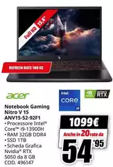 Acer - Notebook Gaming Nitro V15 ANVI5-5292FJ Acer - Notebook Gaming Nitro V15 ANVI5-5292FJ