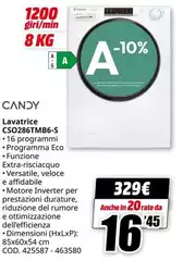 Candy - CSO286TMSB6-S Lavatrice 8 Kg 1200 Giri/min Bianco Candy - CSO286TMSB6-S Lavatrice 8 Kg 1200 Giri/min Bianco